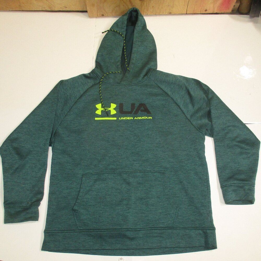 Under Armour Green Pull Over Hoodie Men's Loose Fit ColdGear Size L